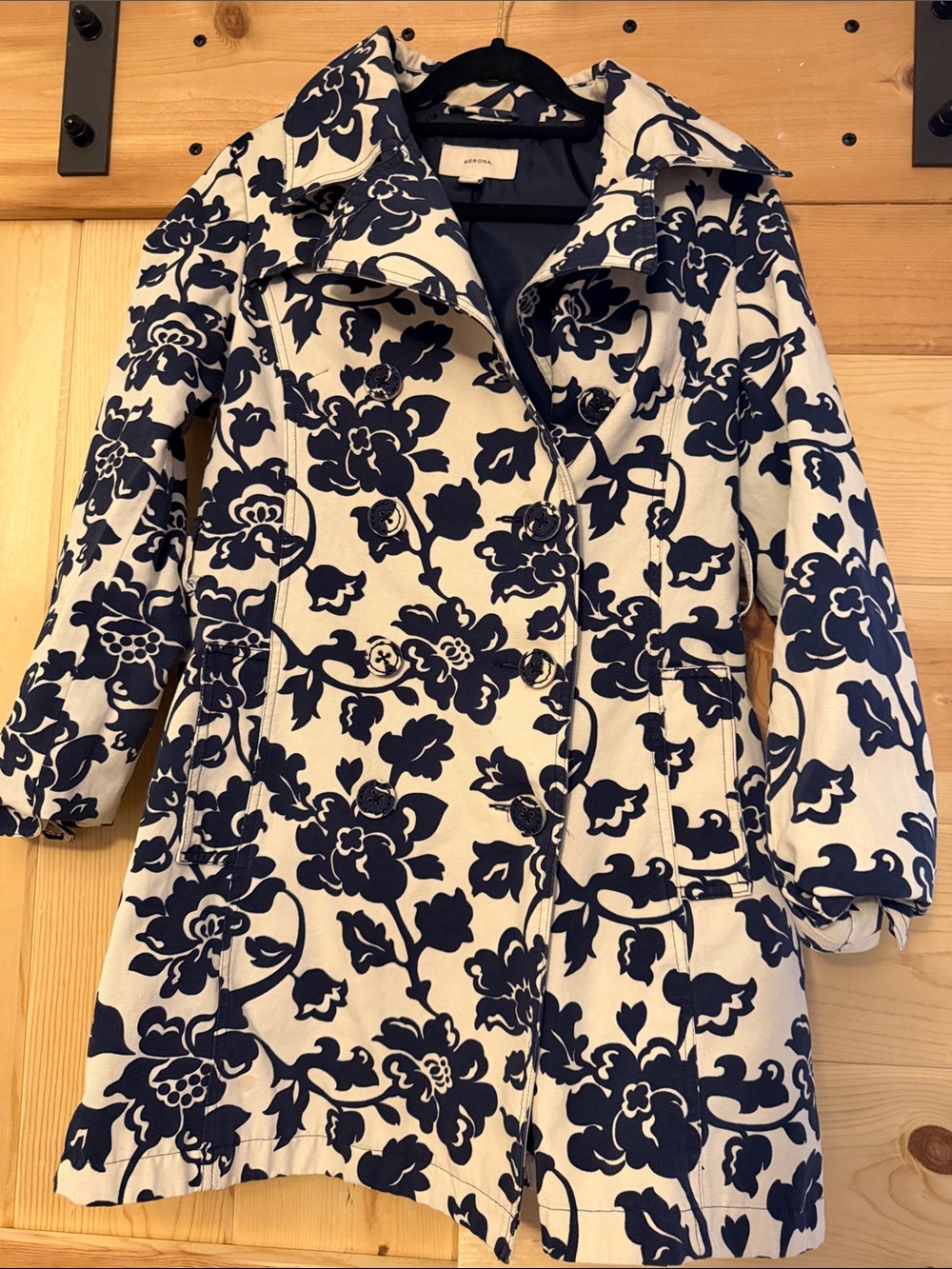 Merona Navy Floral Trench Coat on White